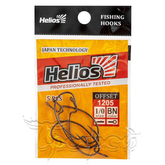 Крючок офсетный №1/0 цвет BN (5шт) (HS-1205-1/0) Helios 