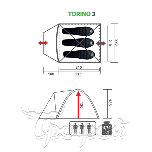 Палатка треккинговая TORINO-3 